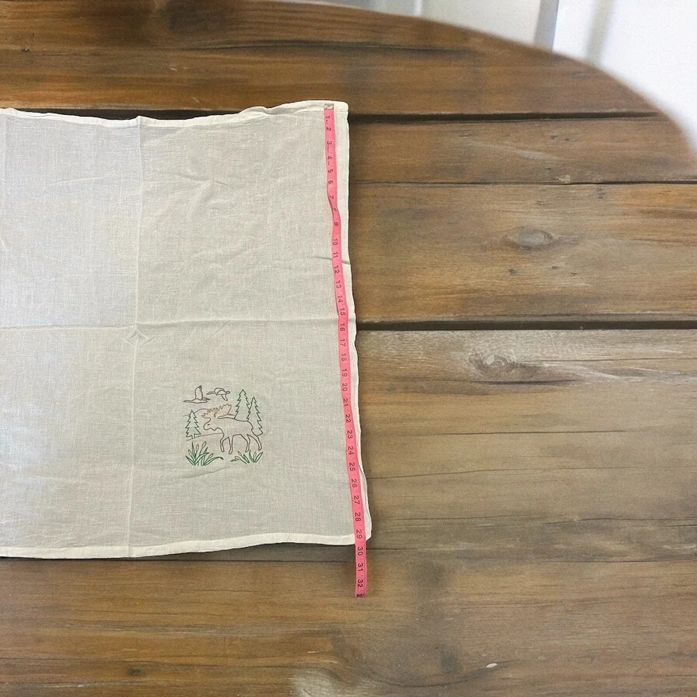 Lot Of‎ 2 Hand Embrodered Cheese Cloth Towels With Deer & Geese Scene